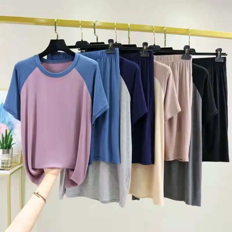 

Women's Pajama Shorts Set Short Sleeve Top and Shorts Soft Summer Modal PJ Sets Two Piece Sleepwear Nightwear Lounge Set 5XL 6XL