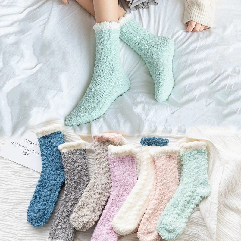 

Women's Warm Winter Thick Socks Fluffy Fuzzy Floor Sleep Kawaii Socks Colorful Cute Thermal White Soft Velvet Nylon Socks Winter