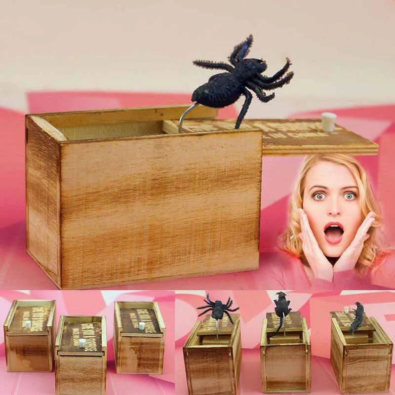 Wooden Blind Box Prank Spider Scare In Case Trick Play Joke Gag Toys Random Animal Halloween April Fools ' Day Surprise | Игрушки и