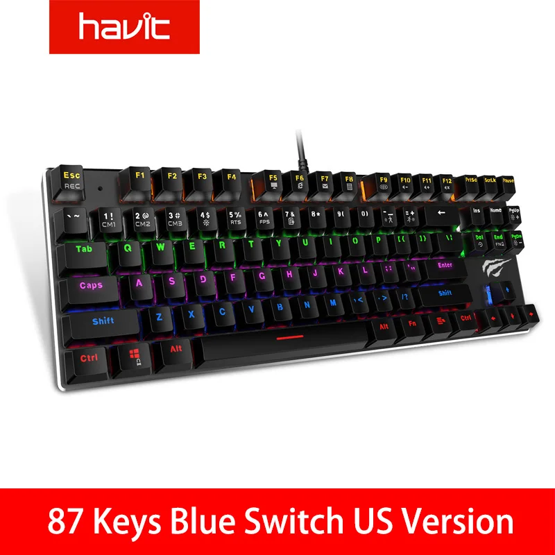HAVIT механическая клавиатура 87/104 ключи синий/красный переключатель USB Проводная игровая клавиатура Подсветка RU/US клавиатура для настольного компьютера ноутбука - Цвет: 435 Blue US