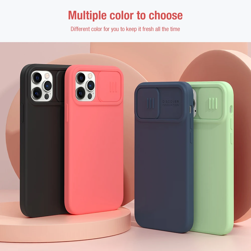 

Luxury Shockproof Anti-Fingerprint Slide Cover Camera Lens Protection Camshield Silky Silicone Case for iPhone 12 Pro 12 Pro Max