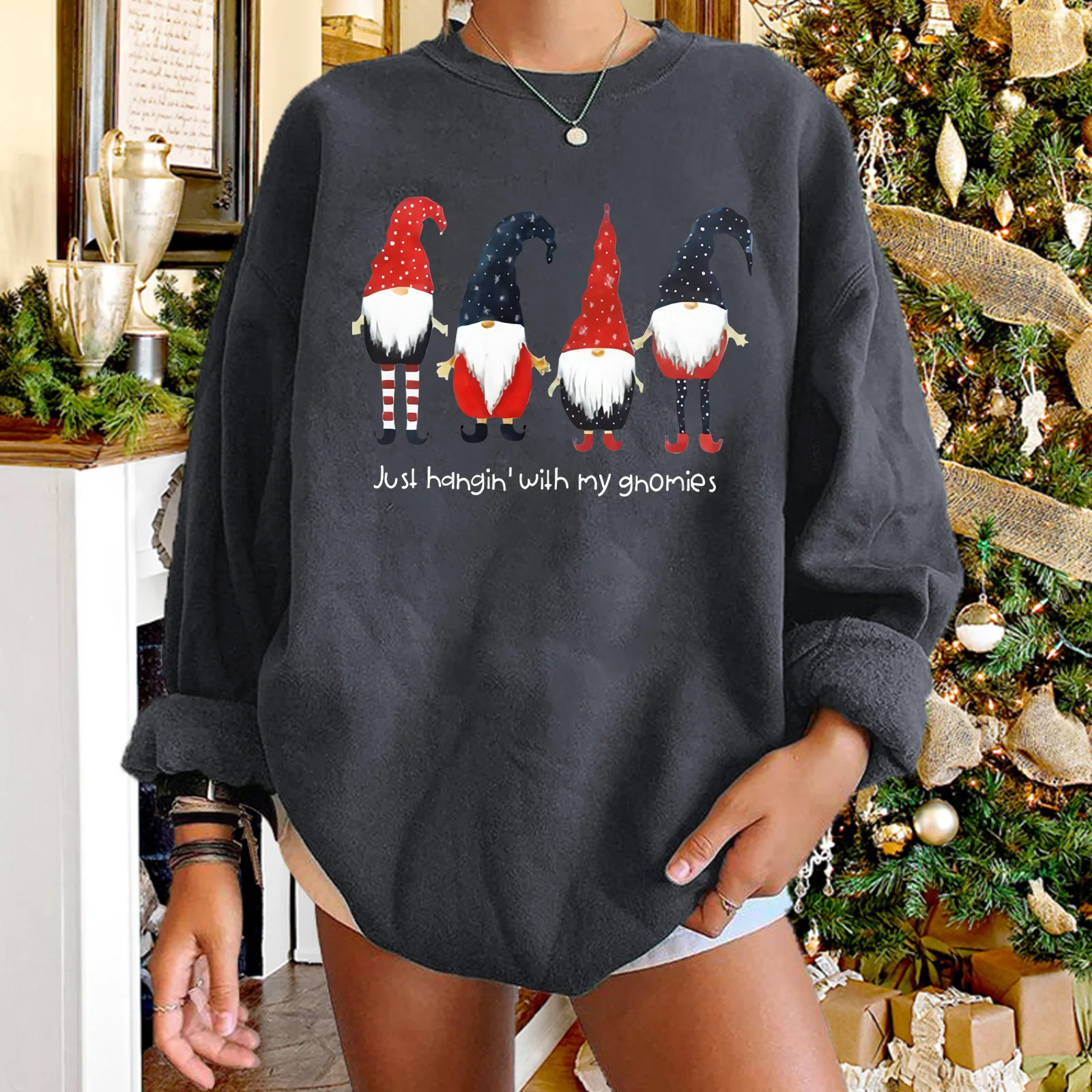 

Women’s Christmas Plus Velvet Sweatshirt Autumn Long Sleeve Multicolor Pullover Top Letter Printing Sweater for Women Size XXL