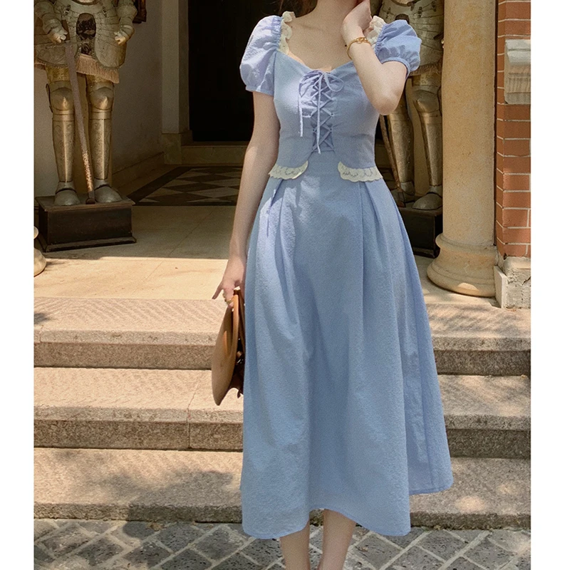 

Summer Elegant Dress Kawaii Korean Japan Style French Vintage Retro Dress Women 2021 Women A Line Short Sleeve Party Night Dress