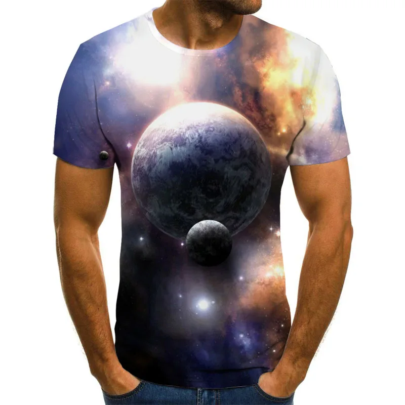 

The Latest Summer Men's 3D Printing Short Sleeve Animal Planet Pattern Circle Abstract Dazzling T-Shirt Women's Casual Shirt