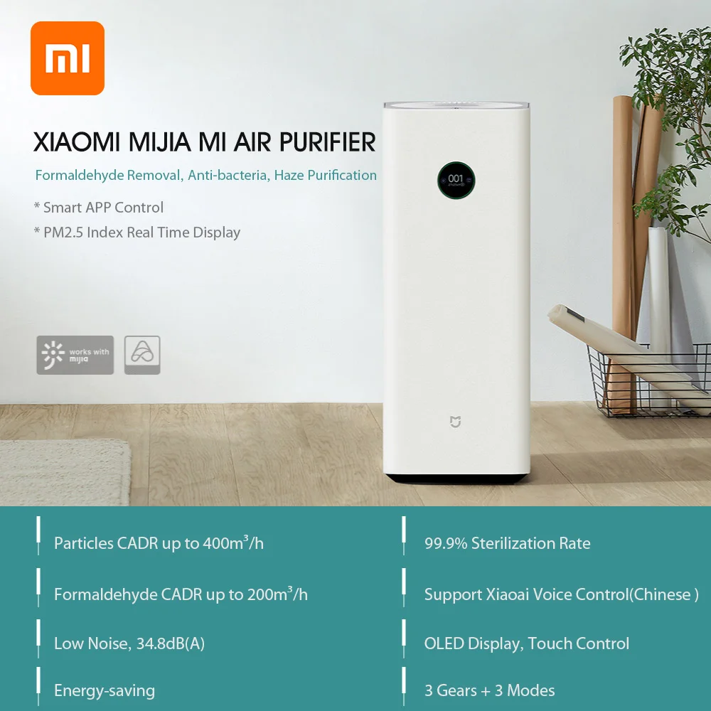 

New Xiaomi Mi Mijia Air Purifier F1 PM2.5 Formaldehyde Removal 400m3/h CARD 99.9% Sterilization OLED Display Mijia APP Control