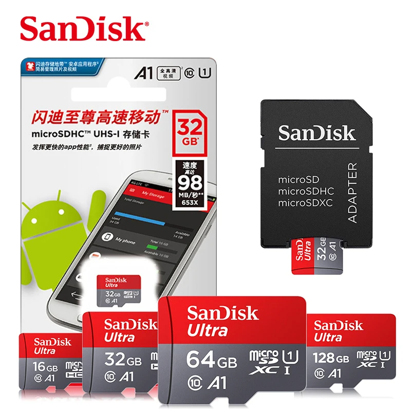 100% Оригинальный двойной флеш накопитель Sandisk класса 10 sd карты microsd памяти 16 ГБ 32 64