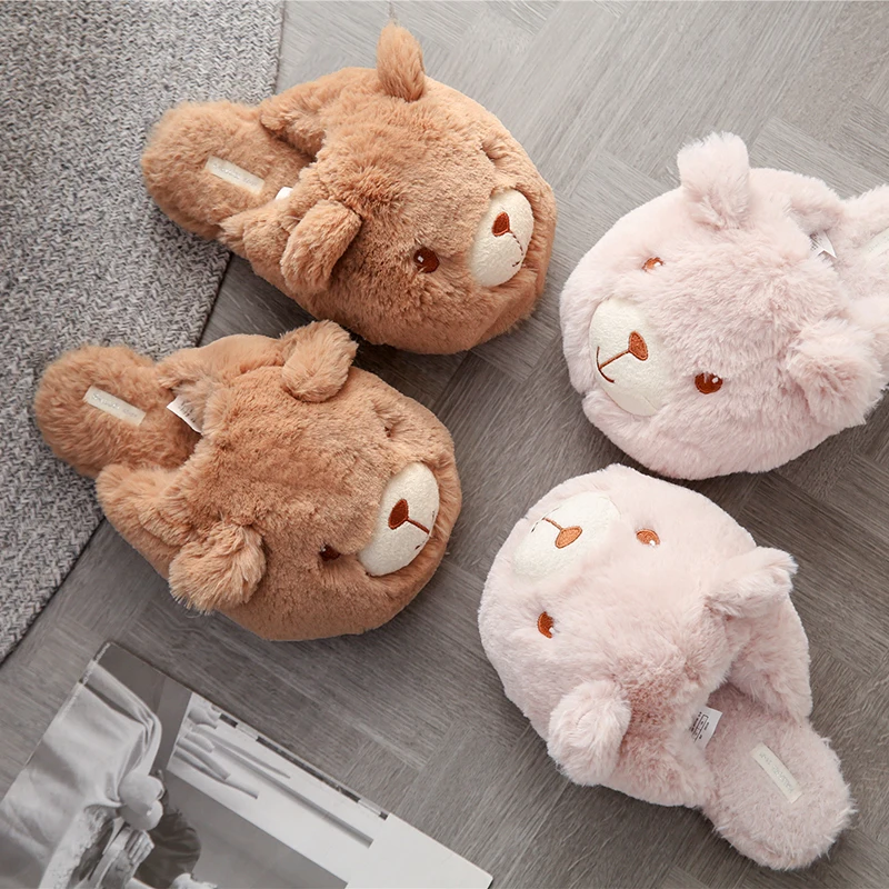 

Winter warm three-dimensional bear head indoor home Meng young girl heart can wear cartoon slippers Women Plush toys