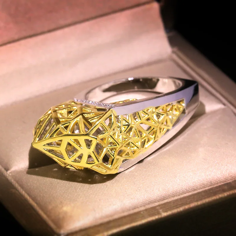 

Modern Punk Men Ring Bird Nest Joint Two-tone Creative Personality Dance Party Jewelry Finger Rings for Women Accessories A5T397