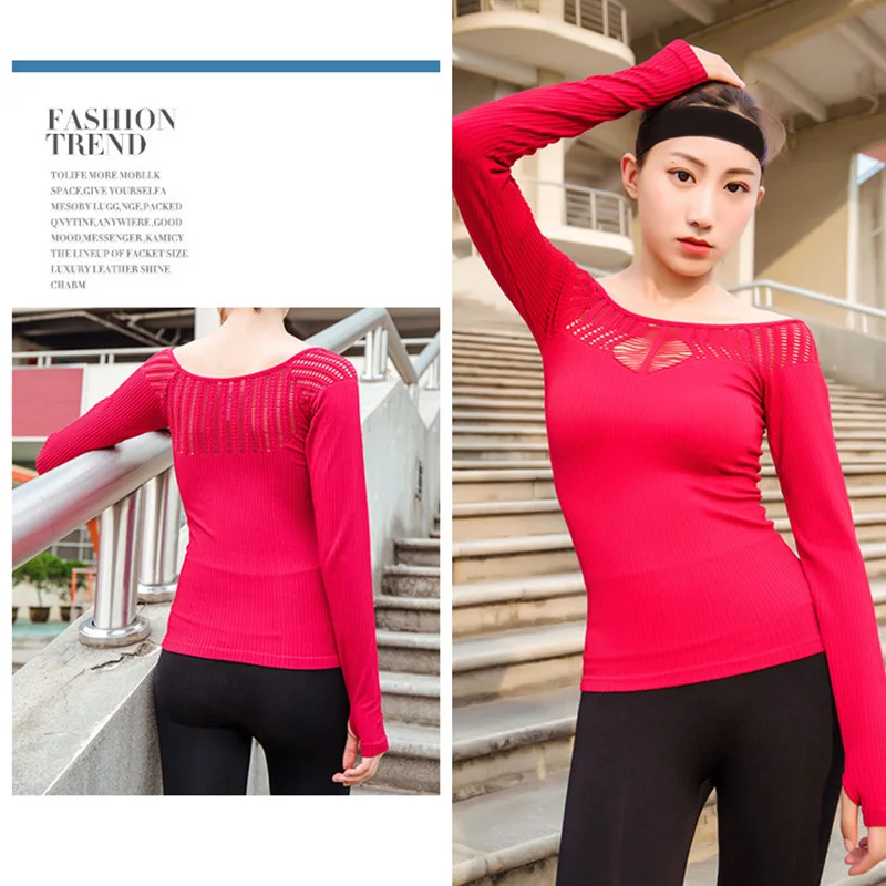 

Women Mesh Yoga Top Hollow Out Long Sleeve Sport T-shirt Quick Dry Fitness Sports Slim Fit Shirt ALS88
