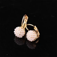 small natural round pearl earrings gold ear drop dangle women gift hook wedding party irregular aurora