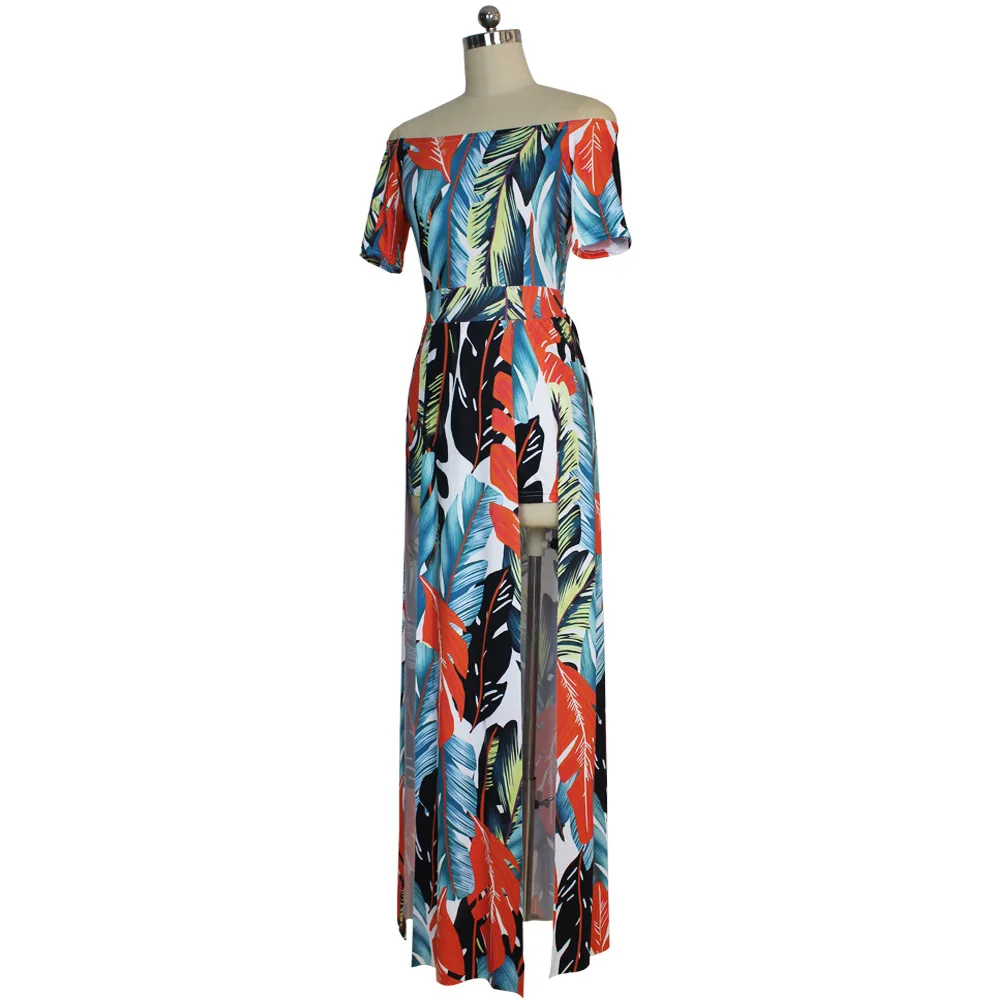 Женские сексуальные широкие брюки с открытыми плечами и принтом повседневные