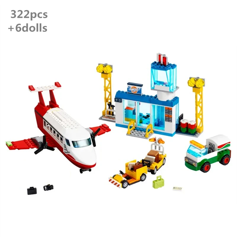 

NEW City Central Airport Terminal Building Fuel Tanker Baggage Truck Blocks Classic Model Plane Creative Bricks Toys For Kids