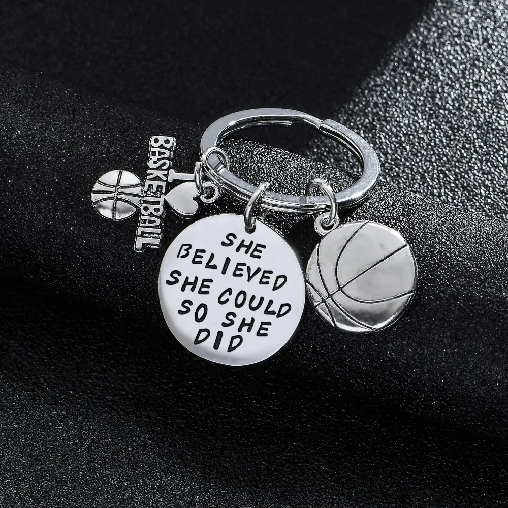 36PCs She Believed She Could So She Did Keychains I Love Basketball Letter Basketball Charm Pendant Keyrings Women Girls Gifts