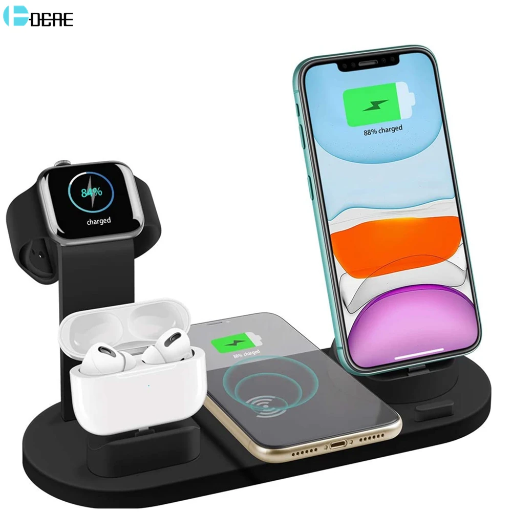 

DCAE 4 in 1 10W Qi Wireless Charger Dock Station For iPhone Airpods Pro Type C USB Stand Fast Charging For Apple Watch 6 5 4 3 2