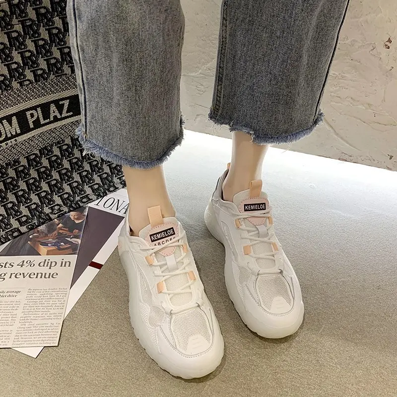 

Women White Shoes Female Platform Sneakers 2021 Spring Summer Casual Trainers Lace Up Gray Pink Green Comfortable Running Shoes
