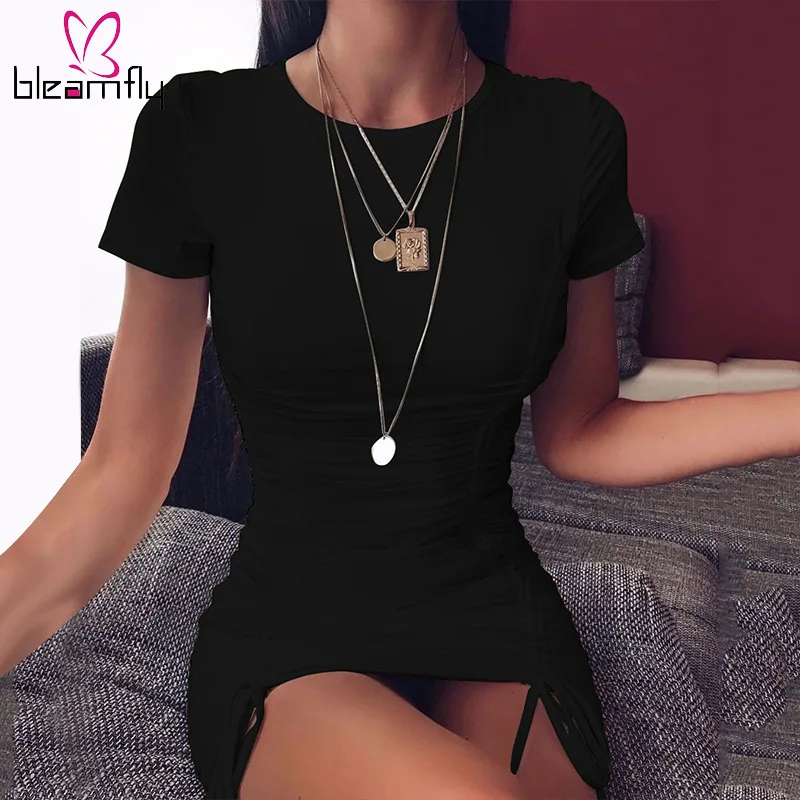 Сексуальная облегающая одежда мини платье 2019 короткий рукав черный круглый