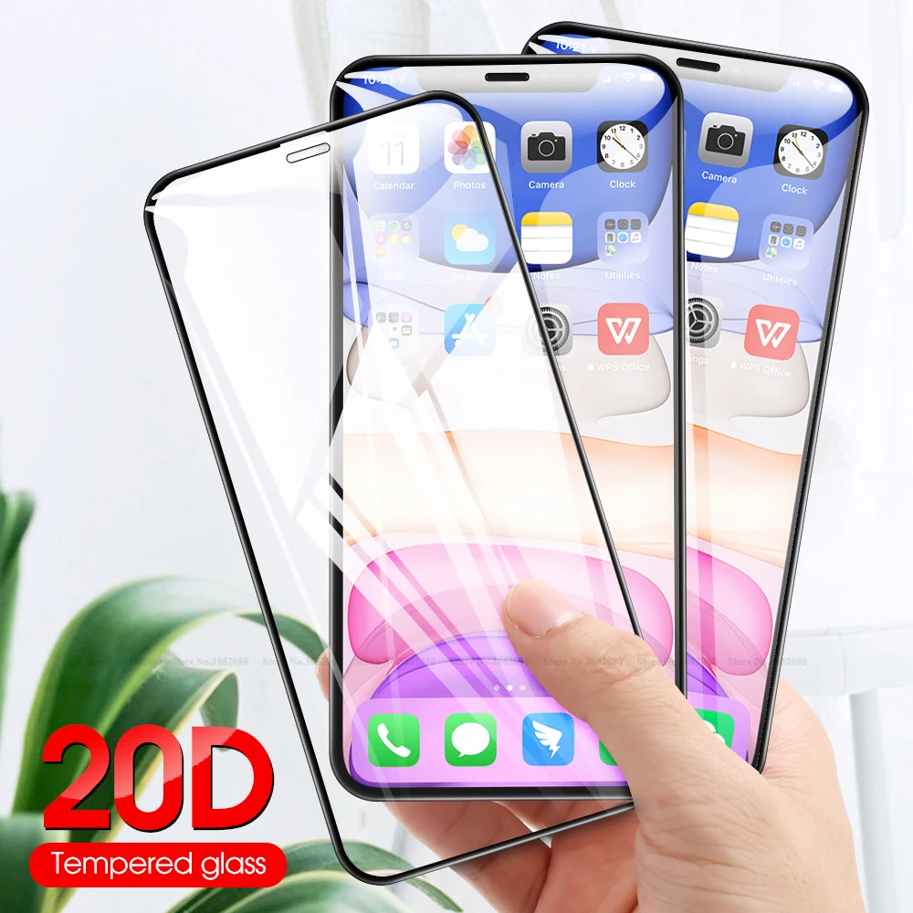 Изогнутое стекло 20D с полным покрытием для iPhone 11 Pro Max X XR XS Xs 8 7 6 6S Plus закаленное