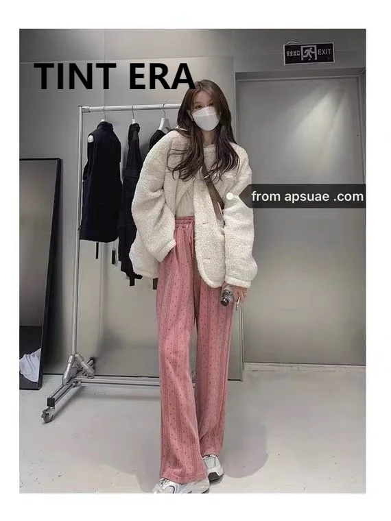 

Женские брюки с высокой талией TINT ERA, повседневные красные универсальные брюки из тонкой сетки, с широкими штанинами, Y2K, весна 2021