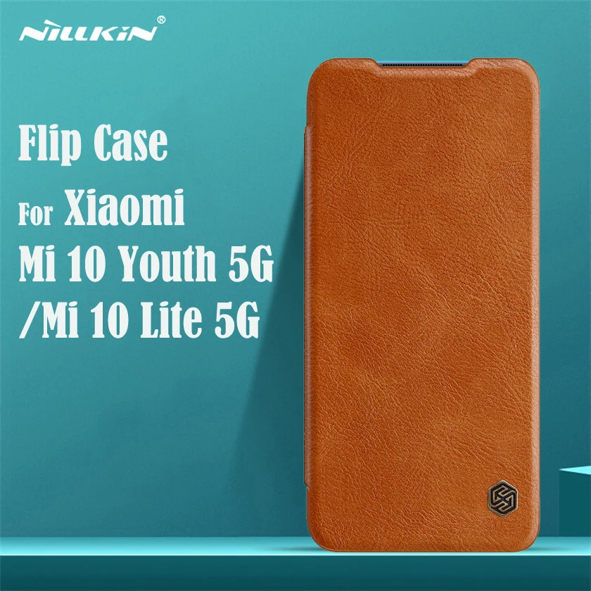 Флип чехол для Xiaomi Mi 10 Lite 5G Youth кожаный Карманный Кошелек карт Nillkin Qin флип телефона