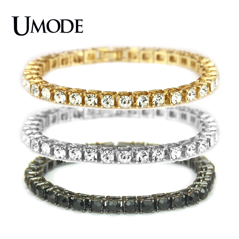 Новый модный браслет UMODE с цирконом для мужчин тенниса золотистый черный