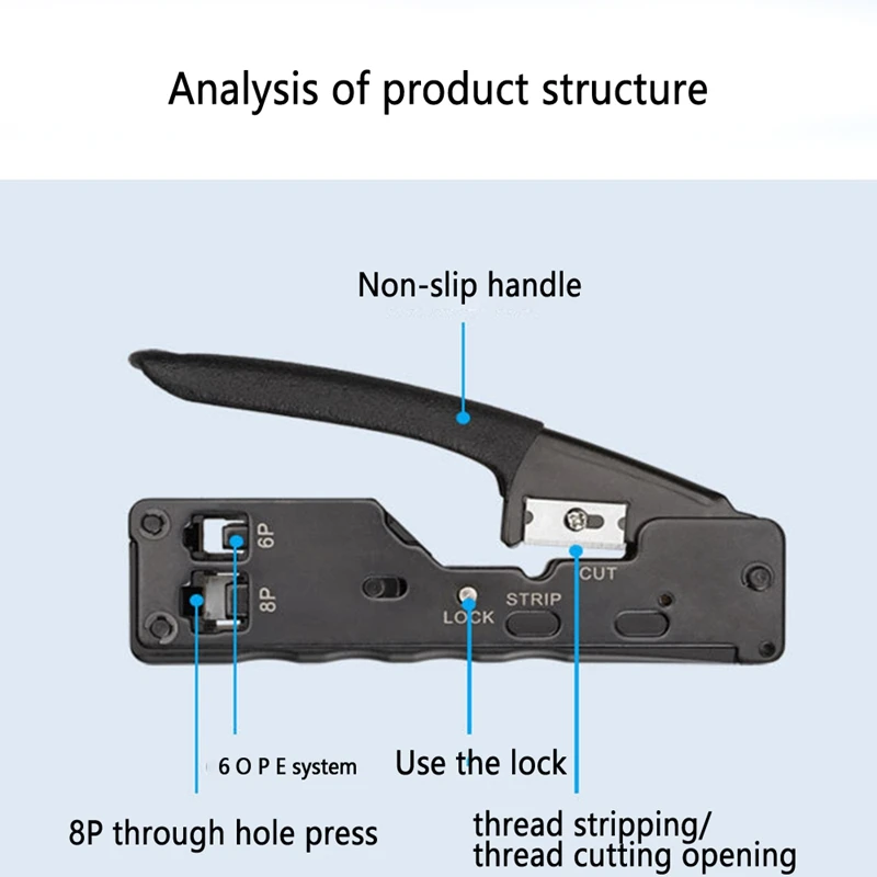 

Network Cable Pliers Set, Rj45 Crystal Head Sheath Network Tool 6P, 8P Through Hole Wire Stripper Set