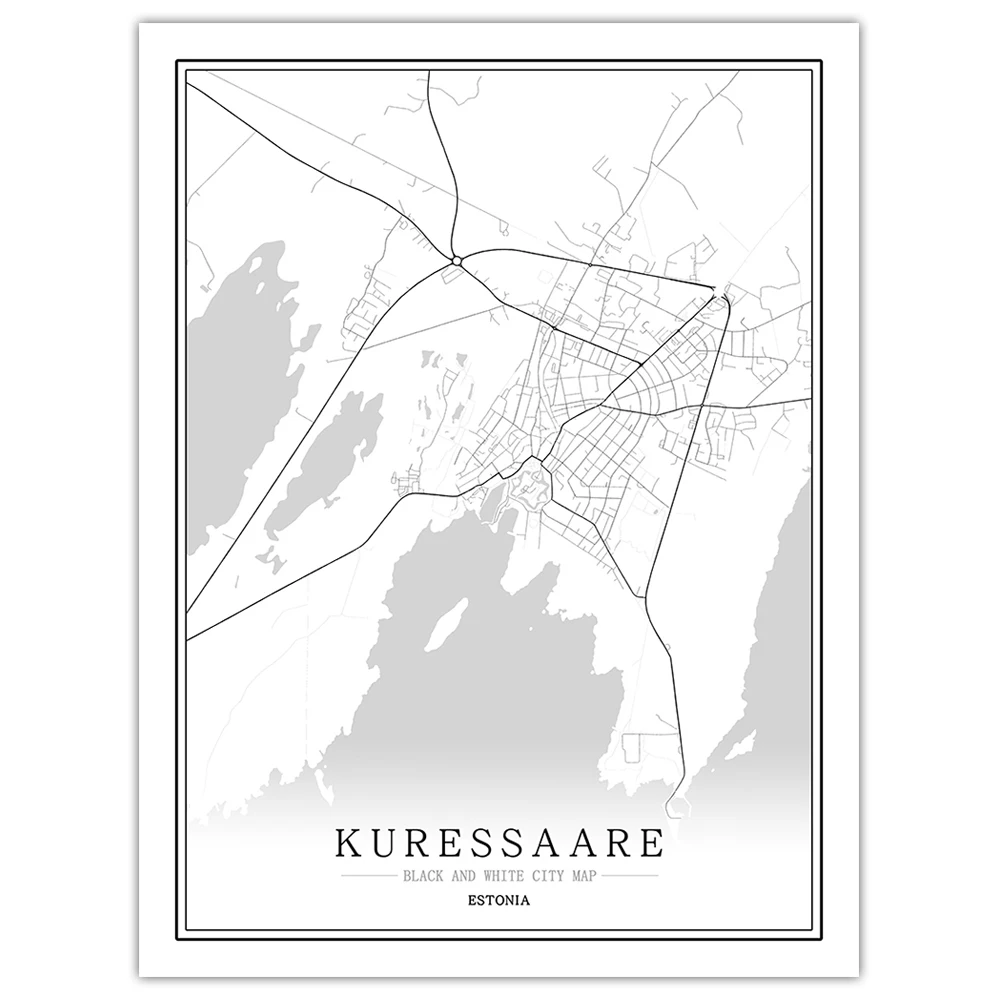 Черно-белая карта мира, Таллинн, Саку, Тарту, вилянди, гостиная, домашний декор, настенные художественные рисунки, панно, картины - Цвет: Kuressaare