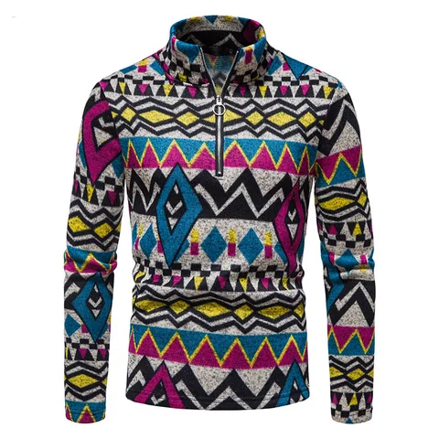 Мужской свитер на молнии с воротником-стойкой, хипстерский винтажный флисовый свитер с этническим принтом, Мужская Уличная одежда в стиле Харадзюку, повседневные пуловеры для мужчин, XXL