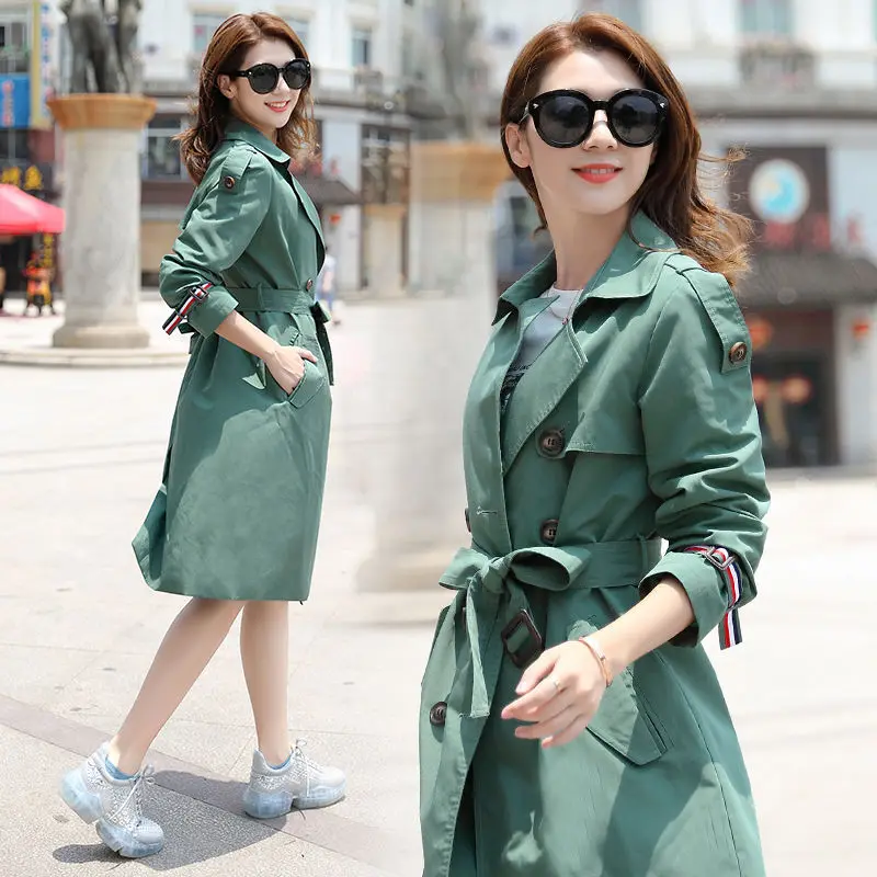 Женский Повседневный Тренч средней длины новая весенняя ветровка оверсайз с