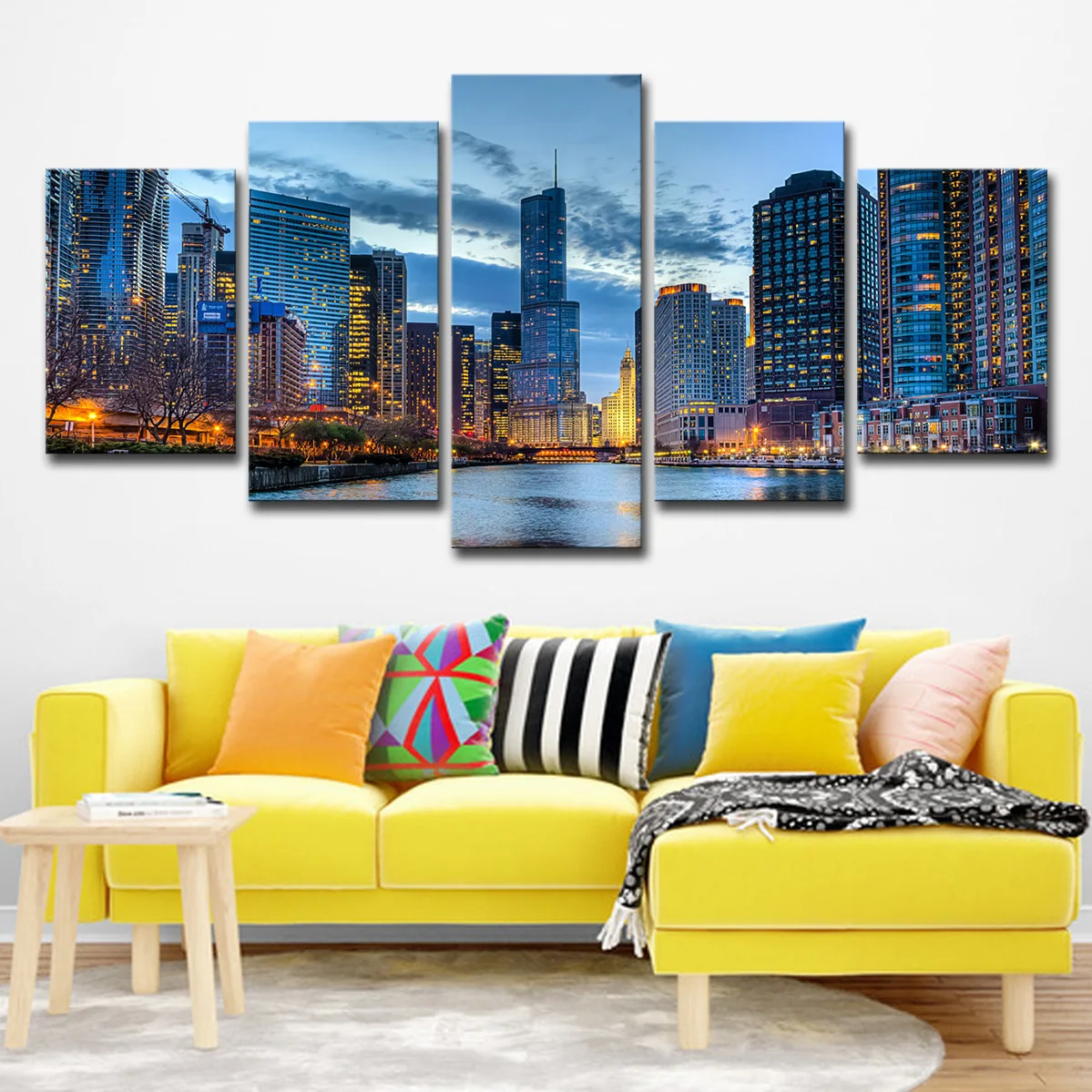 

5PCS HD Printable Art Poster Chicago City View Wall Modern Living Room Office Bedroom Home Decoration Accessories Frameless
