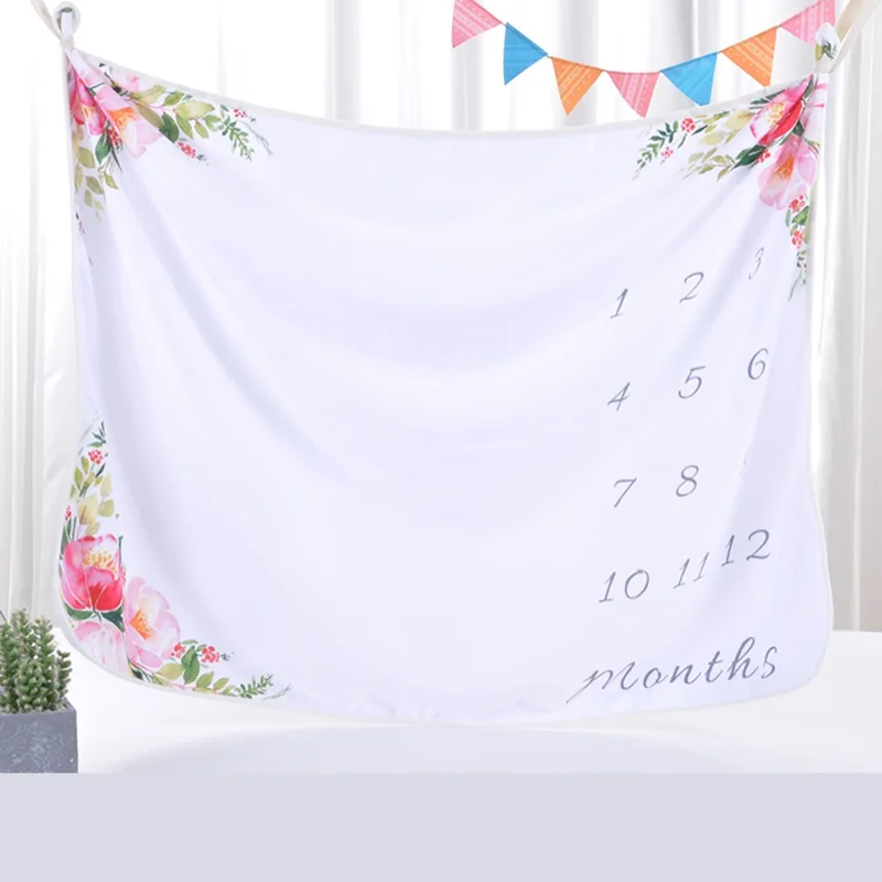 

Baby Blanket Newborn Swaddle Stroller Bedding Wrap Photo Background Monthly Growth Cartoon Number Photography Props