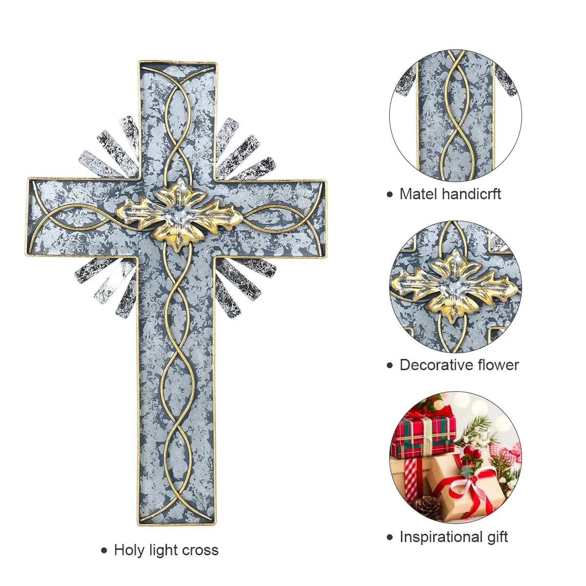 

Tooarts Holy Light Cross Hanging Art Wall Decor Decorative Silver Foil and Foliage Antique Iron Hanging Home Decor Collectible