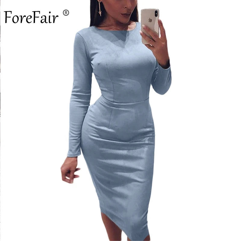 Женское Замшевое платье карандаш Forefair однотонное облегающее вечернее средней