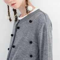 imakokoni original casual all match pure color wool ball knit hoodless sweater was thin and thin cardigan shirt female 192634