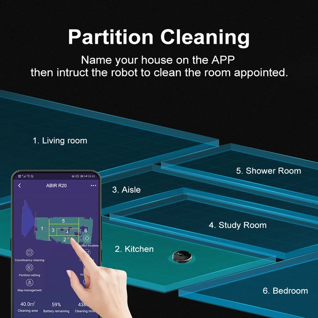 ABIR X8 Robot Vacuum Cleaner ,Laser System, Multiple Floors Maps, Zone Cleaning, Restricted Area Setting for Home Carpet Washing 3