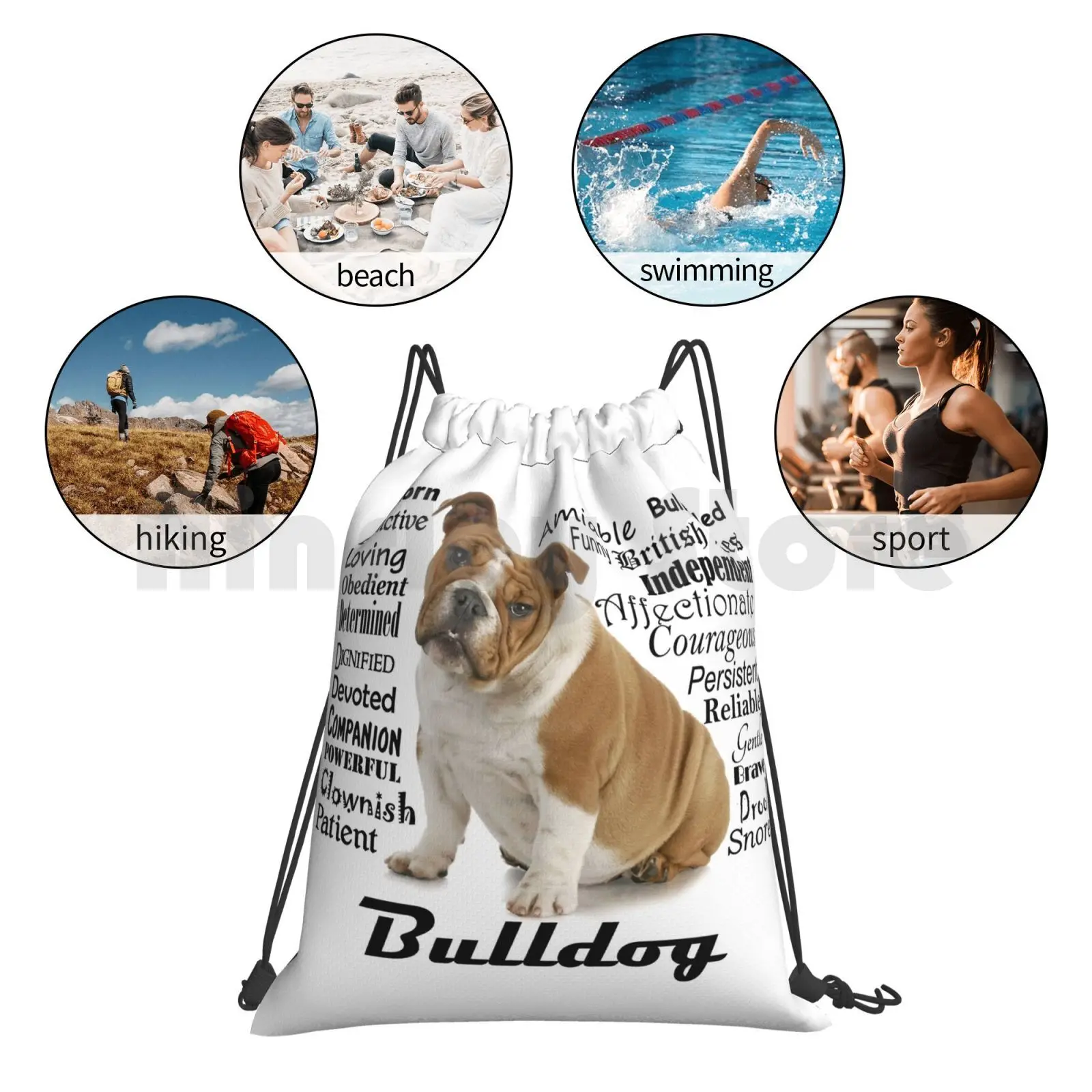 

Bulldog Traits Backpack Drawstring Bags Gym Bag Waterproof English Bulldog Puppy Dog Pet Animal Breed Traits Personality