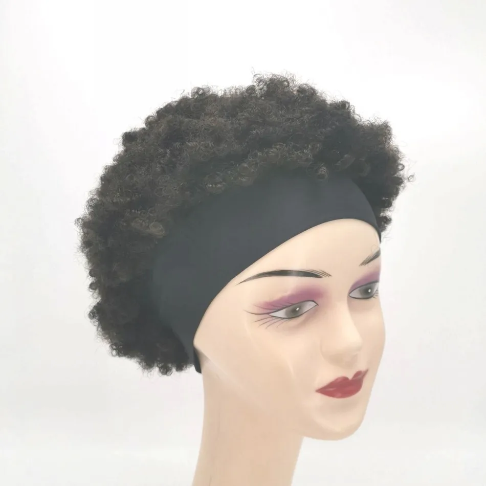 Wholesale Afro Kinky Curly Wig And Headband Destiny Short Elastic Black Natural Cuticle Aligned Human Hair Headband Wig