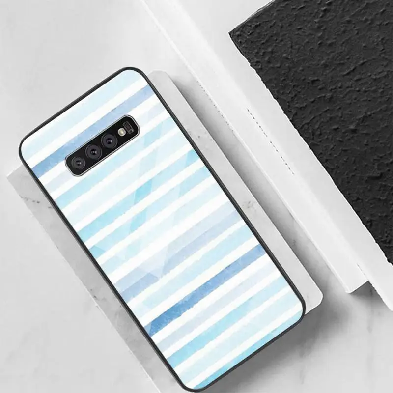 

Blue and White Stripes Phone Case Back Cover For Samsung Cases S20 Plus S10 NOTE 8 9 10 10PRO Tempered Glass Soft Silicone Edge