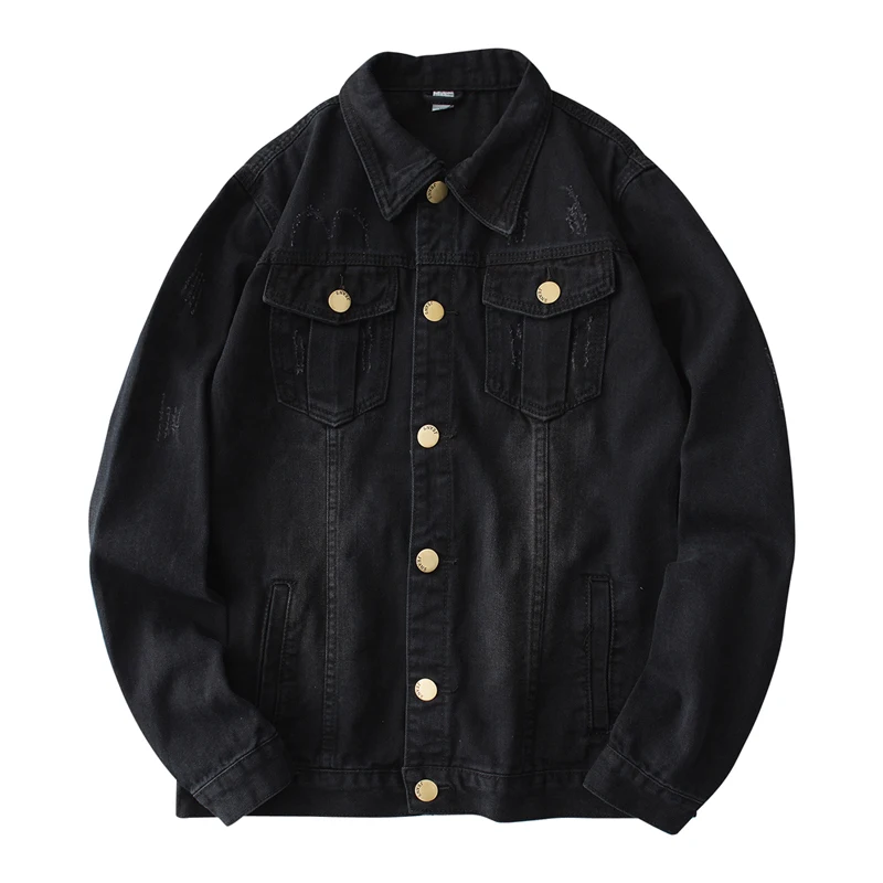 

Spring new jacket men's denim jacket large size jacket black