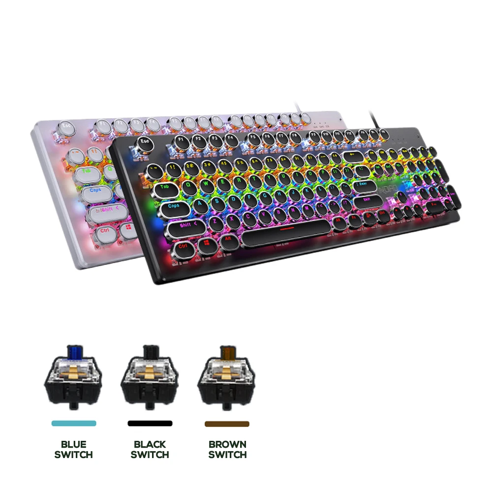 

Механическая клавиатура игровая панк 104 ключи USB Проводная 9 светодиодный подсветкой эффект Анти-призрак синий чёрный; коричневый переключатель геймера для портативных ПК