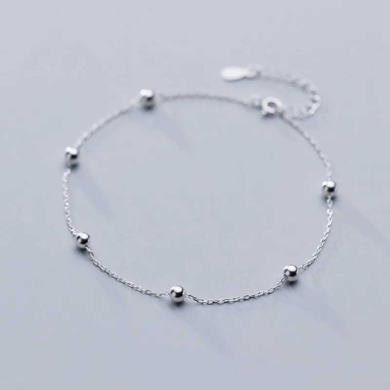 

925 Sterling Silver Link Chain Round Bead Charm Bracelet&Bangle For Women Elegant Party Wedding Jewelry Pulseras sl215