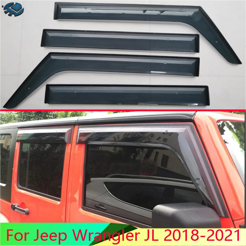 

Для Jeep Wrangler JL 2018-2021 автомобильные аксессуары пластиковый внешний козырек вентиляционные затеняющие окна Защита от солнца и дождя дефлектор 4 шт.