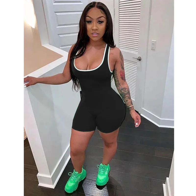 Цельный комбинезон женский спортивный костюм без рукавов бесшовный для