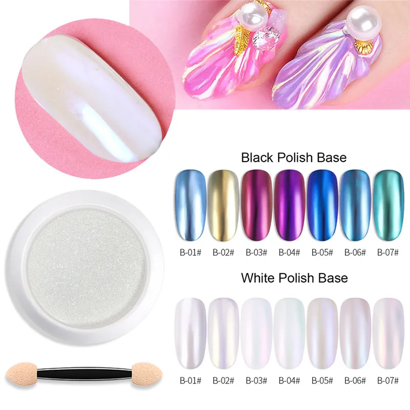 Порошок для маникюра с жемчугом и русалочкой блестящий белый зеркальный порошок