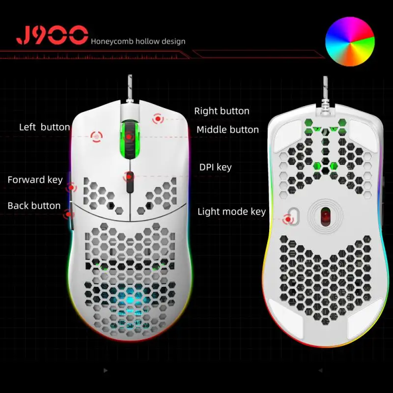 Программируемый сотовый светильник J900 Проводная игровая мышь USB RGB Игровые мыши с