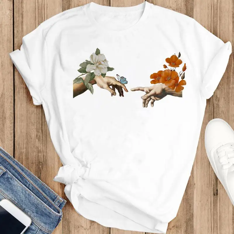 

Women Graphic Floral Flower Funny 2021 New Cartoon Fashion Summer Female Clothes Print Short Sleeve Tops Tees Tshirt T-Shirt