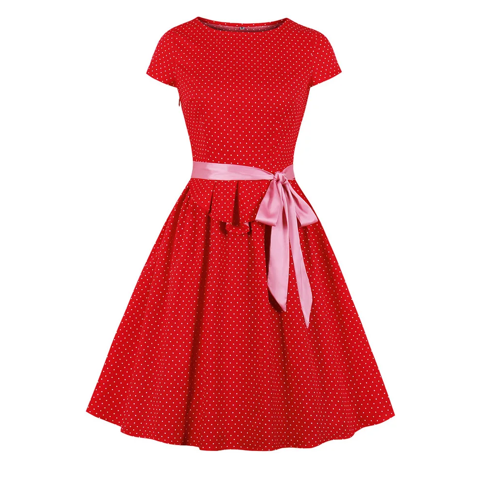 Sisjuly летнее в горошек винтажное платье милое ТРАПЕЦИЕВИДНОЕ с коротким рукавом
