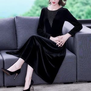 ZUOMAN Retro Dress Large Size Silk Gold Velvet Dress Womens Autumn 2022 Fashion Loose Slim Vestidos Robes