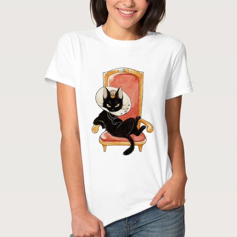 

Harajuku Women tshirt Funny White Cartoon cat Print Short Sleeve Ladies T-Shirt Fashion White T-Shirts Casual Female Tee Tops
