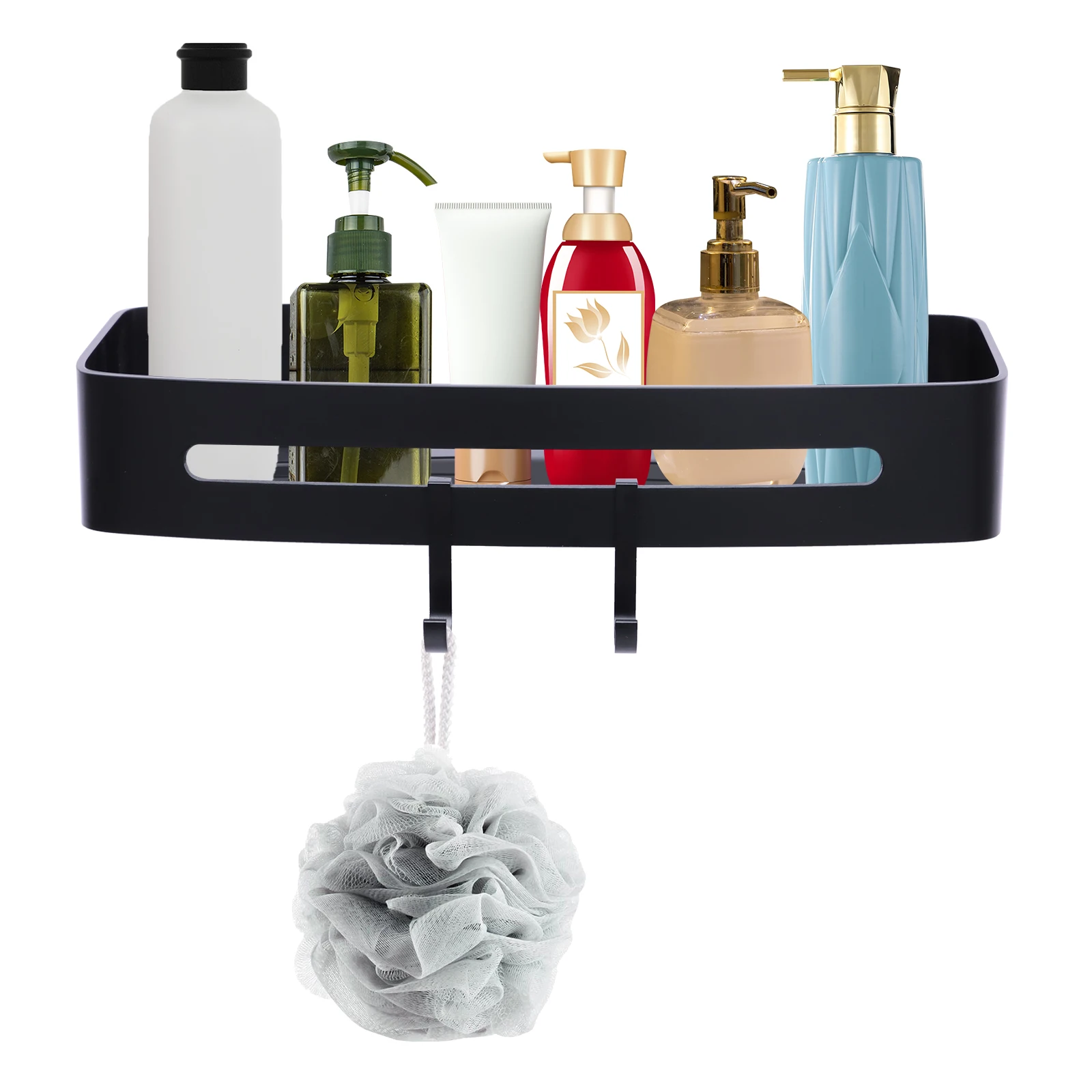 

Aluminum Bathroom Shelf No Drilling Waterproof Shower Caddy Storage Bottle Organizer With Towel Hooks For Kitchen Bathroom