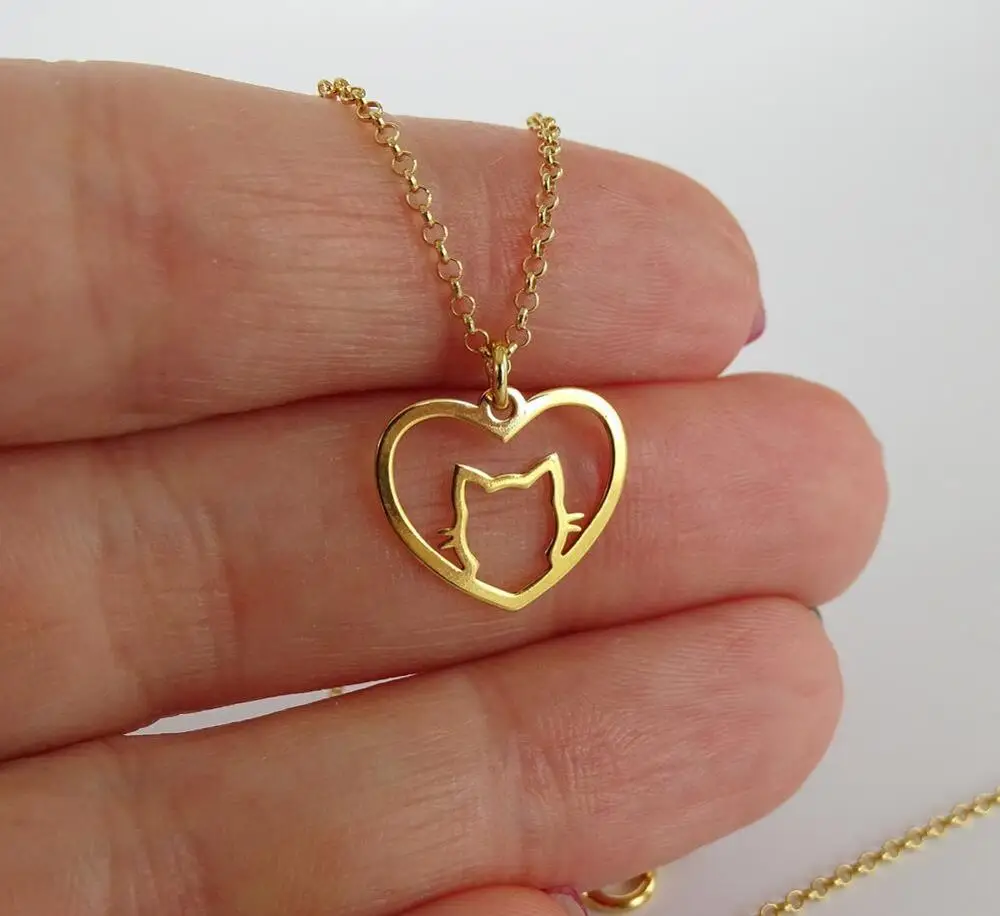 Ожерелья с котом Hfarich для женщин и девушек ожерелье из нержавеющей стали золотого